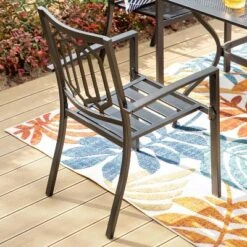 Captiva Designs 5pc Steel Outdoor Patio Dining Set With Patterned Arm Chairs & Square Table With Umbrella Hole Black -Crosley shop GUEST 4faeec89 1046 42fd 91f4 a6217fecbe32
