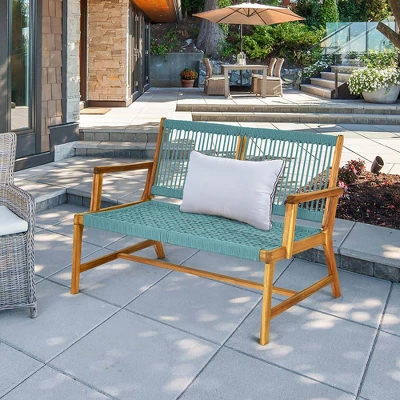 Costway 2-Person Patio Acacia Wood Bench Loveseat Chair Garden Furniture BlackGreyTurquoise 10 Costway 2-Person Patio Acacia Wood Bench Loveseat Chair Garden Furniture Black\Grey\Turquoise - Image 10