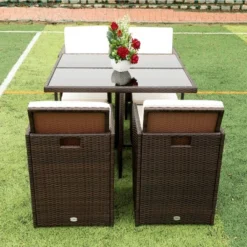 9pc Wicker Outdoor Dining Set With Cushion - Dark Brown/Beige - GODEER -Crosley shop GUEST 50edd201 0822 47fa ac24 592bf3c3d5e3