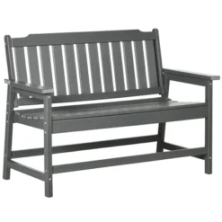 Outsunny Outdoor Bench, 2-Person Park Style Garden Bench With All-Weather HDPE, 704 Lbs. Weight Capacity, Slatted Back & Armrests, Dark Gray -Crosley shop GUEST 5115fa87 916c 4616 b155 79487769a2e2