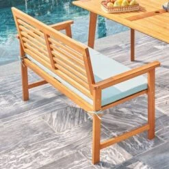 Waimea Honey Slatted Eucalyptus Wood Garden Bench With Cushion - Vifah -Crosley shop GUEST 5168602d 9452 40e8 ba32 3abe50ab8715