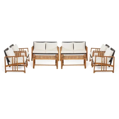 Costway 8PCS Patio Mix Brown Wicker Sofa Set Acacia Wood Frame With Seat & Back Cushions 9 Costway 8PCS Patio Mix Brown Wicker Sofa Set Acacia Wood Frame With Seat & Back Cushions - Image 9