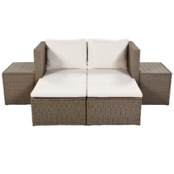 Outdoor Patio 6-Piece PE Wicker Sectional Sofa With 2 Coffee Tables, Brown Wicker + Beige Cushions - ModernLuxe -Crosley shop GUEST 518d87f0 ecb9 4c33 a423 df8121de410e