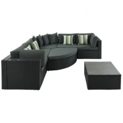 7pc Wicker Patio Seating Set With Cushions & Striped Pillows - Gray - GODEER -Crosley shop GUEST 51f3a8f4 398d 4d68 80e8 6f0e357f8585