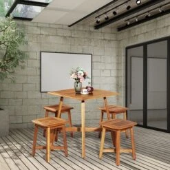 Costway 5PCS Acacia Patio Dining Set W/Square Table & 4 Stools Reddish Brown -Crosley shop GUEST 527be94c 9c1b 406f b262 1bc83e675228