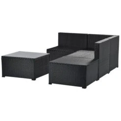 5pc Wicker Patio Sectional Seating Set With Cushions - Black/Blue - GODEER -Crosley shop GUEST 52865af0 46b8 4342 bb2d 061124d9e08f