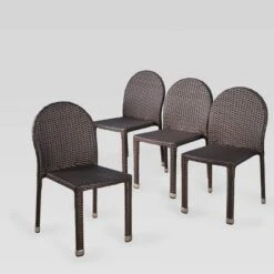 Aurora 4pk Wicker Stacking Chairs - Brown - Christopher Knight Home