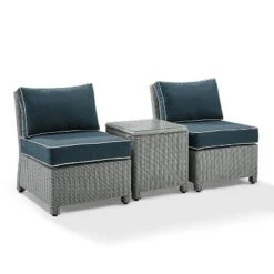 Bradenton 3pc Wicker Armless Chairs With Side Table - Crosley