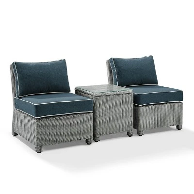 Bradenton 3pc Wicker Armless Chairs With Side Table - Crosley 1 Bradenton 3pc Wicker Armless Chairs With Side Table - Crosley