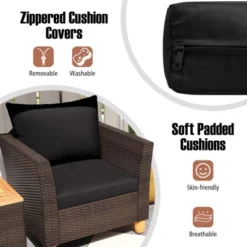 Tangkula 3 PCS Patio PE Wicker Furniture Set Outdoor Conversation Bistro Set W/ Cushions Black -Crosley shop GUEST 545301f5 64e0 4b5e b42e ccdcb4de1fc1