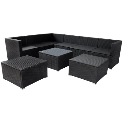 9pc Wicker Patio Seating Set With Cushions - Black/Beige - GODEER 13 9pc Wicker Patio Seating Set With Cushions - Black/Beige - GODEER - Image 13