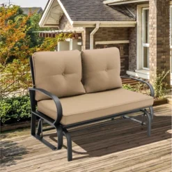 Costway Patio 2-Person Glider Bench Rocking Loveseat Cushioned Armrest Brick RedBeigeBlue -Crosley shop GUEST 54d01e2a c573 41f5 8c5c 98ec9cc5dd63