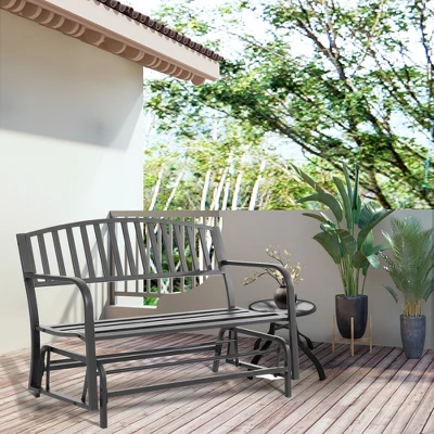 Outsunny Patio Glider Bench Outdoor Swing Rocking Chair Loveseat With Power Coated Sturdy Steel Frame, Black 1 Outsunny Patio Glider Bench Outdoor Swing Rocking Chair Loveseat With Power Coated Sturdy Steel Frame, Black