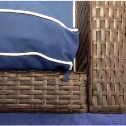 3pc Wicker Patio Sectional Seating Set With Cushions - Brown/Blue - GODEER -Crosley shop GUEST 568adc16 5058 44d9 9a1b 2437cd7e62f3