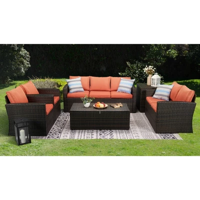 6pc Wicker Outdoor Conversation Set - Orange - EDYO LIVING 1 6pc Wicker Outdoor Conversation Set - Orange - EDYO LIVING
