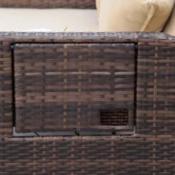 Outsunny Patio Wicker Loveseat Sofa Set, Outdoor PE Rattan Garden Assembled Sun Lounger Daybed Furniture, W/ Storage Ottoman & Side Tables/ Drink Trays For Poolside, Porch, Backyard -Crosley shop GUEST 573945f5 4cab 4558 835d dd1764820ae0