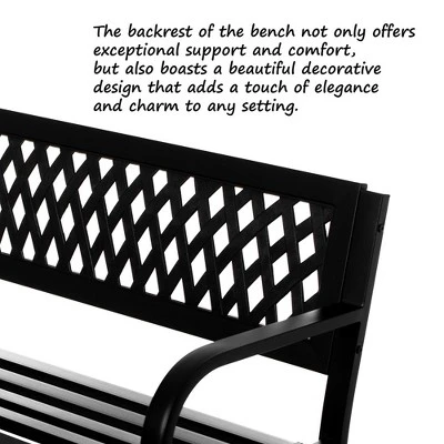 Gardenised Outdoor Steel 47 Park Bench For Yard, Patio, Garden And Deck, Black Weather Resistant Porch Bench, Park Seating 7 Gardenised Outdoor Steel 47 Park Bench For Yard, Patio, Garden And Deck, Black Weather Resistant Porch Bench, Park Seating - Image 7