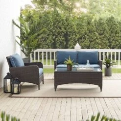 Kiawah 3pc Outdoor Wicker Conversation Set Blue - Crosley -Crosley shop GUEST 57d6ff22 c1b6 4f2b a951 6ba6143c0523