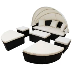 6pc Wicker Round Outdoor Sectional Set With Cushions - Black/Beige - GODEER -Crosley shop GUEST 58e83379 1e29 4e96 adea 33e828e8fe38