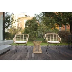 3pc Wicker Bistro Set - Brown/Beige - GODEER -Crosley shop GUEST 5937f1c0 012a 4c54 8a52 c728b87480d7