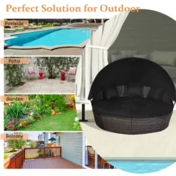 Costway Patio Rattan Daybed Cushioned Sofa Adjustable Table Top Canopy Black -Crosley shop GUEST 5942b906 dc15 4d56 9307 9f4f9ec44124