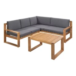 3pc Outdoor Acacia Wood Sectional Conversation Set With Cushions - Gray - GODEER 16 3pc Outdoor Acacia Wood Sectional Conversation Set With Cushions - Gray - GODEER -Crosley shop GUEST 5a0bdcb0 daa6 4eb1 9821 f504ac0bf86b