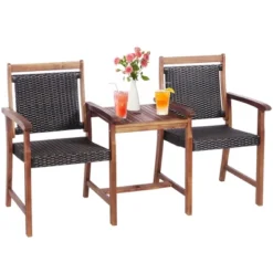 Costway 2-Seat Patio Rattan Bench Acacia Wood Frame Table W/Umbrella Hole Deck 10 Costway 2-Seat Patio Rattan Bench Acacia Wood Frame Table W/Umbrella Hole Deck -Crosley shop GUEST 5ad1b157 28cd 4714 94c3 37c72449ba5e