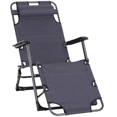 Outsunny 2-in-1 Folding Patio Lounge Chair W/ Pillow, Outdoor Portable Sun Lounger Reclining To 120°/180°, Oxford Fabric 10 Outsunny 2-in-1 Folding Patio Lounge Chair W/ Pillow, Outdoor Portable Sun Lounger Reclining To 120°/180°, Oxford Fabric - Image 10
