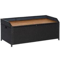 Outsunny Outdoor Storage Bench Wicker Deck Boxes With Wooden Seat, Gas Spring, Rattan Container Bin With Lip, Ideal For Storing Tools, Accessories And Toys -Crosley shop GUEST 5b451506 59d2 44a6 b685 e19bba13d0b5