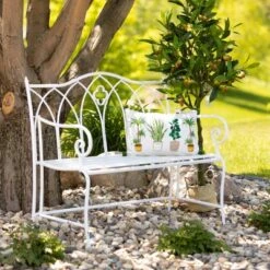 Sullivans Crisp White Metal Garden Bench 36"H White -Crosley shop GUEST 5bf06649 71a9 4c15 b096 a0619d741066