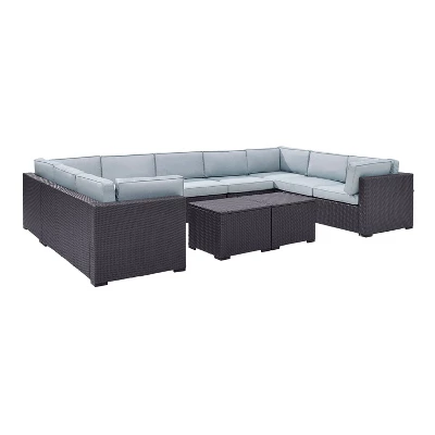 Biscayne 7pc Outdoor Wicker Sectional Set With 2 Coffee Tables - Mist - Crosley 2 Biscayne 7pc Outdoor Wicker Sectional Set With 2 Coffee Tables - Mist - Crosley - Image 2
