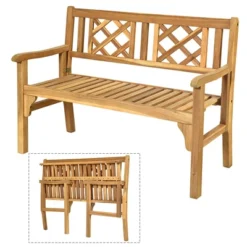 Costway Patio Outdoor Solid Wood Bench Folding Loveseat Chair Park Garden Deck Furniture -Crosley shop GUEST 5c52e86d b4fc 482e b49c 0f5b0880f8ff