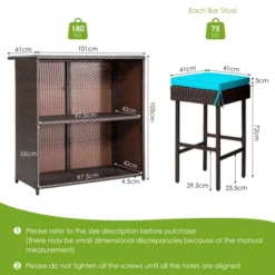 Tangkula 3PCS Patio Wicker Rattan Bar Set Table W/2 Turquoise Cushioned Stools 11 Tangkula 3PCS Patio Wicker Rattan Bar Set Table W/2 Turquoise Cushioned Stools -Crosley shop GUEST 5c54ae17 d0db 4969 adc2 5e598a2513ba