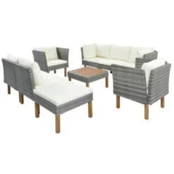 9pc Wicker & Acacia Wood Patio Conversation Set With Cushions - Beige - GODEER -Crosley shop GUEST 5d03d936 4316 4b76 acf3 68e5cacd6224