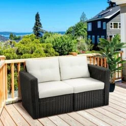 Outsunny 2 Piece Patio Wicker Corner Sofa Set, Outdoor PE Rattan Furniture, With Curved Armrests And Padded Cushions For Balcony, Garden, Or Lawn, Lawn -Crosley shop GUEST 5ddb5108 24cd 43cf 9e41 ac9fc9df3648