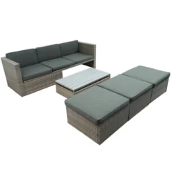 5pc Outdoor Wicker Conversations Set With Adjustable Sofa, Ottomans & Accent Table - Gray - GODEER 16 5pc Outdoor Wicker Conversations Set With Adjustable Sofa, Ottomans & Accent Table - Gray - GODEER -Crosley shop GUEST 5e67ed92 049c 4590 b02e be6f5d4f07e8