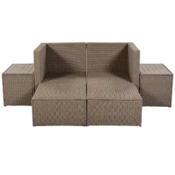 Outdoor Patio 6-Piece PE Wicker Sectional Sofa With 2 Coffee Tables, Brown Wicker + Beige Cushions - ModernLuxe -Crosley shop GUEST 5eb33a05 ff7a 4c01 94e9 f5371de74140
