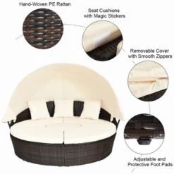 Costway Patio Rattan Daybed Cushioned Sofa Adjustable Table Top Canopy 3 Pillows -Crosley shop GUEST 5f16adc6 50ed 4e97 b0d7 e7e375d1c9f8