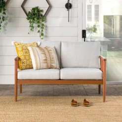 Saracina Home Modern Boho Eucalyptus Spindle Outdoor Bench With Cushions -Crosley shop GUEST 5f30f21a 682e 49b0 afde 1731b0e82653