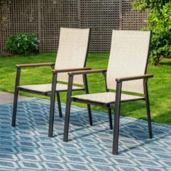 Captiva Designs 9pc Outdoor Dining Set With Rectangle Table And Beige Aluminium Textilene Chairs