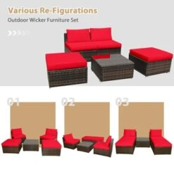 Tangkula 5-Piece Outdoor Rattan Wicker Sofa Set Lounge Chair With Red Cushions -Crosley shop GUEST 5fedf2cc 0277 4f08 8ff4 efedbbd18cd3