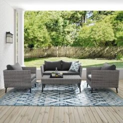 Richland 4pc Outdoor Wicker Conversation Set - Charcoal - Crosley -Crosley shop GUEST 6101a06c 063c 4c96 a4ce 29c45562f1c3