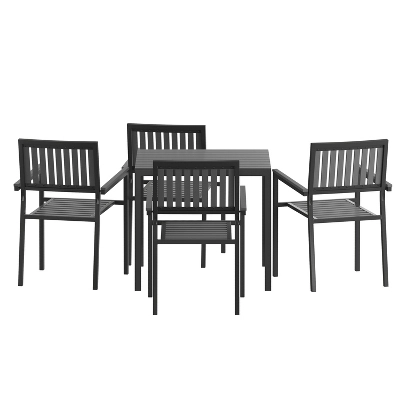 Flash Furniture Harris 5 Piece Commercial Indoor/Outdoor Table And Chairs With Black Poly Resin Slatted Backs And Seats 10 Flash Furniture Harris 5 Piece Commercial Indoor/Outdoor Table And Chairs With Black Poly Resin Slatted Backs And Seats - Image 10