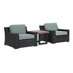 Beaufort 3pc Outdoor Wicker Seating Set With Side Table - Mist - Crosley