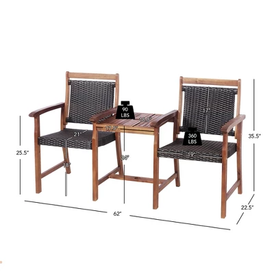 Costway 2-Seat Patio Rattan Bench Acacia Wood Frame Table W/Umbrella Hole Deck 3 Costway 2-Seat Patio Rattan Bench Acacia Wood Frame Table W/Umbrella Hole Deck - Image 3