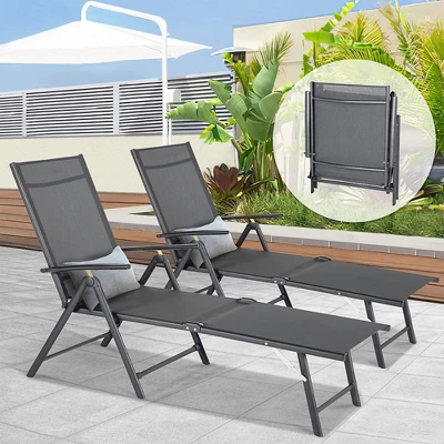 Jomeed Chaise Outdoor Reclining Adjustable Folding Lightweight Beach Patio Lounge Chair With 7 Back Reclining And 2 Leg Positions, Gray 5 Jomeed Chaise Outdoor Reclining Adjustable Folding Lightweight Beach Patio Lounge Chair With 7 Back Reclining And 2 Leg Positions, Gray - Image 5