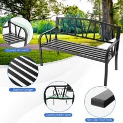 Costway Outdoor Patio Garden Bench Metal Frame With Ergonomic Armrest 660 Lbs Max Load -Crosley shop GUEST 63c62b11 c2f2 4d80 a7e9 9d57baf1bbf9