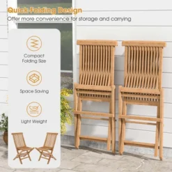 Costway 2 PCS Patio Folding Chair Teak High Back Dining Slatted Seat Portable Outdoor -Crosley shop GUEST 644f67a4 ba8e 4bfc ac1d 9486b494992a