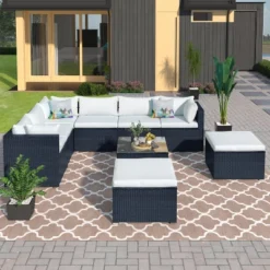 9pc Wicker Patio Seating Set With Cushions - Black/Beige - GODEER 18 9pc Wicker Patio Seating Set With Cushions - Black/Beige - GODEER -Crosley shop GUEST 6491c03b d9fb 42b3 ad93 fd1b7609f969 1