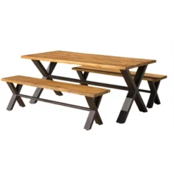 Christopher Knight Home Sabrina 3 Piece Outdoor Dining Set With Rustic Iron X-Base Table And Benches -Crosley shop GUEST 64a740dc 02fe 45fa acb9 be4c5ee9febc